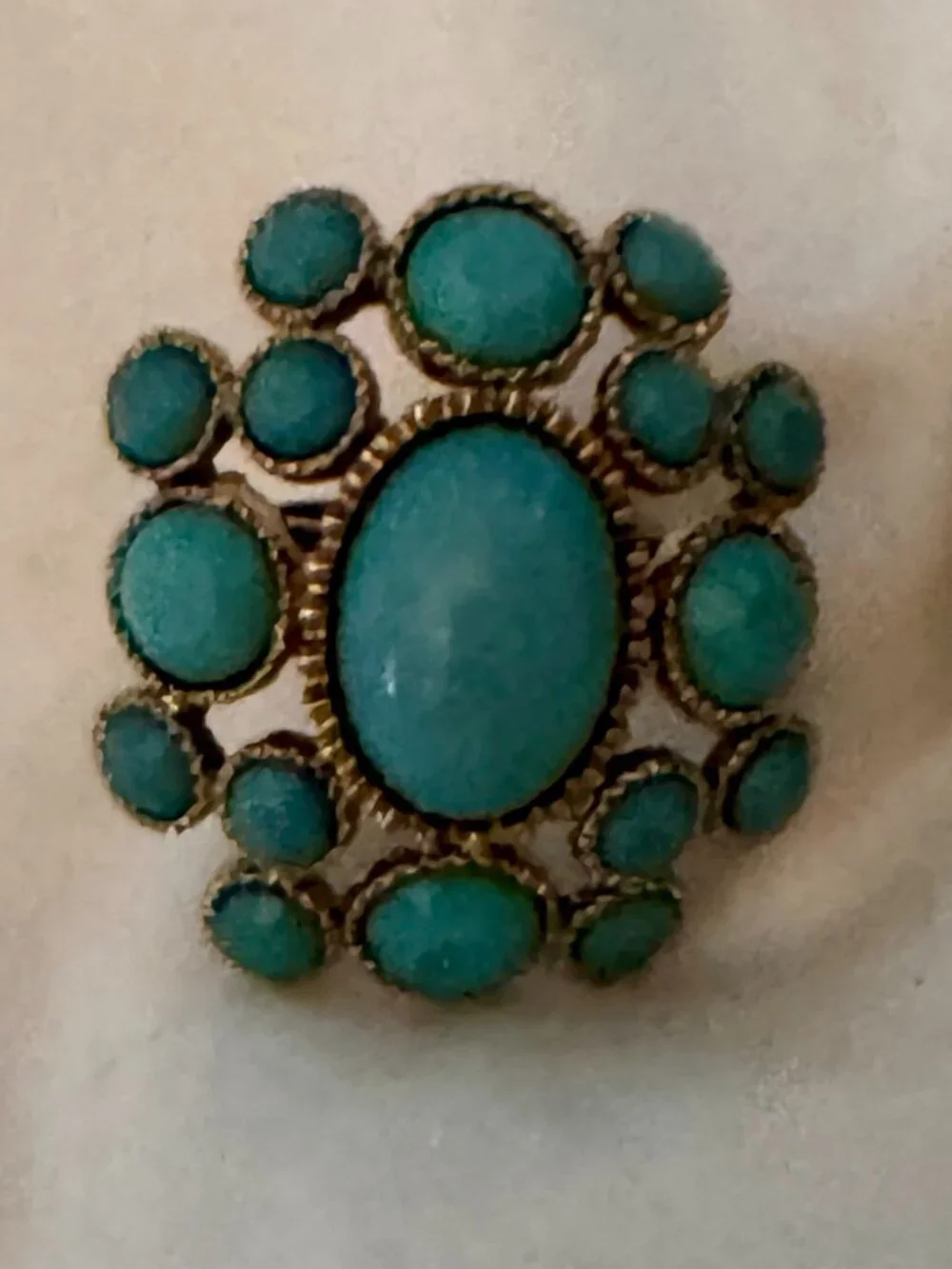 Bold Turquoise Statement Ring, Cluster Design, Gold-Tone Setting - Picture 3 of 3